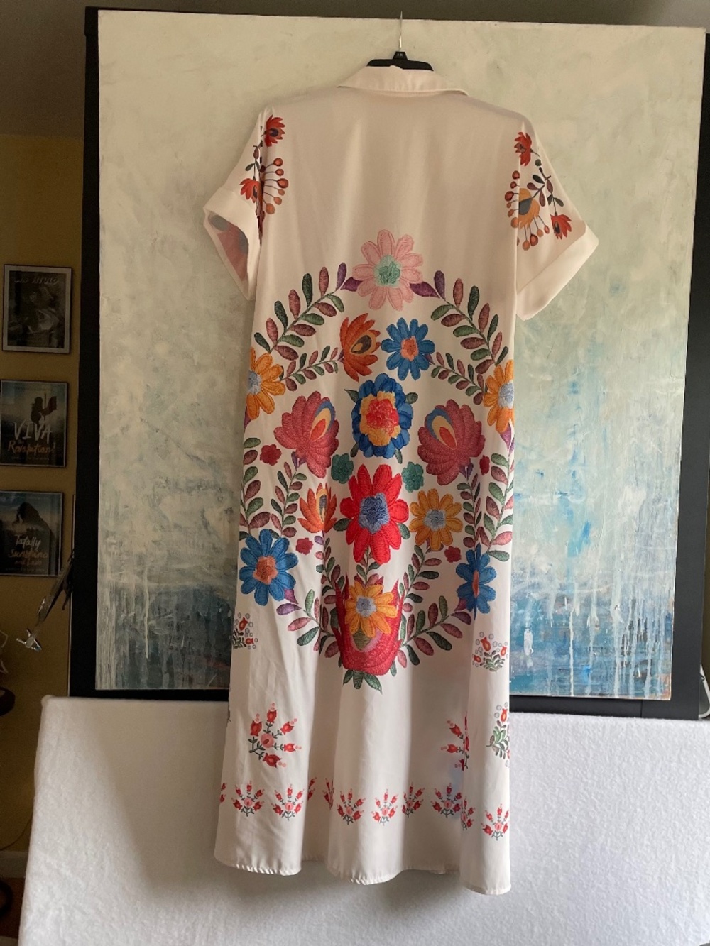 Shein Curve + Boho Casual White Floral Print Maxi Shirt Dress Robe Cover-up XL - Picture 9 of 12